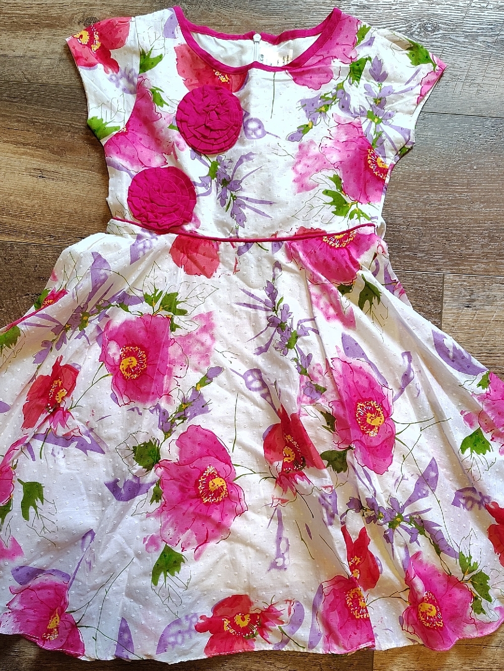 Mango Girl's  Dress Pink and White with Floral Pattern 4 Years